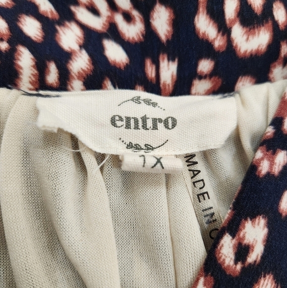 Entro A-line Floral Boho Babydoll Dress Blue/ White, US Women's 1X - Picture 4 of 6